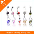 fashion stainless steel belly piercing, crystal belly ring, free belly button rings